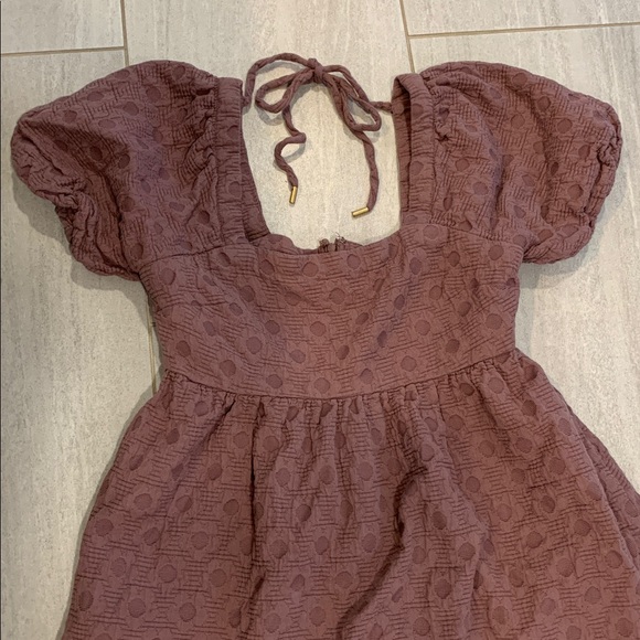 Madewell Floral Quilted Puff-Sleeve Mini Dress Size Medium Fig Multi Jacquard - Picture 2 of 11